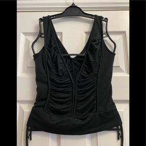 Y2K Vintage Express Cropped Tank Top Front Zipper Deep V-Neck Ruched Sz M Sexy